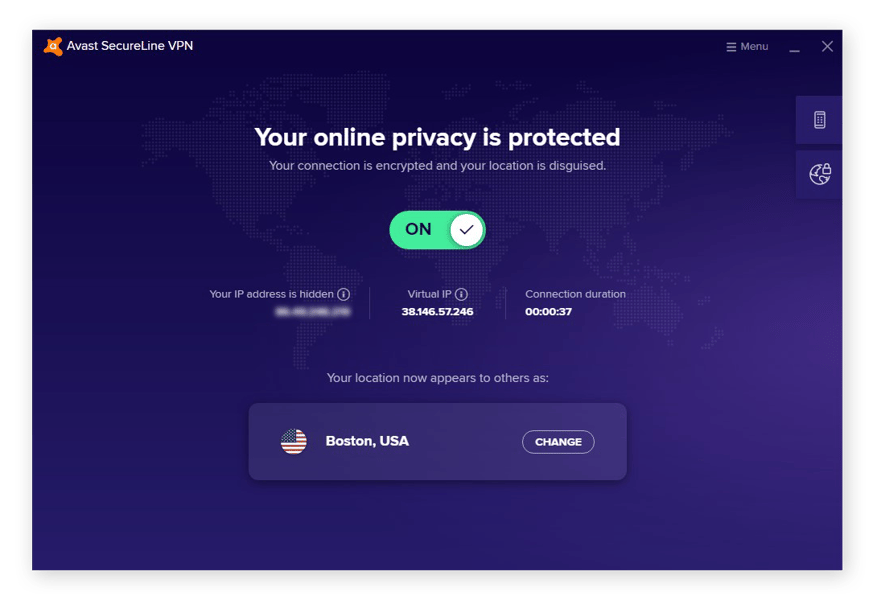 Anzeigen der virtuellen IP-Adresse in Avast SecureLine VPN für Windows 10