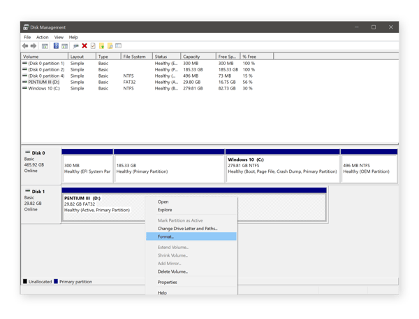 Selecting the drive to format