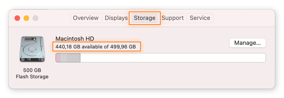 Consultation du stockage dans macOS Catalina.