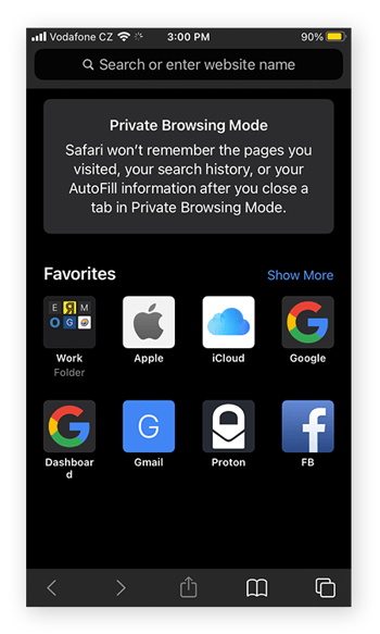 google safari incognito A Private Browsing page in Safari for iOS