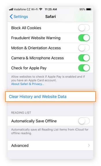 El menú de Preferencias de Safari en iOS 12.4