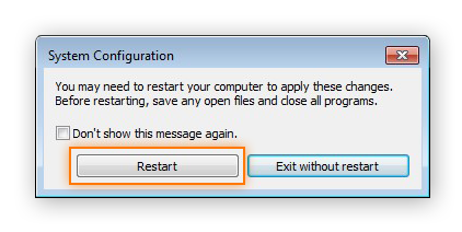 Neustart eines Windows 7-Computers, um Änderungen zu übernehmen, die im Systemkonfigurationsmenü vorgenommen wurden