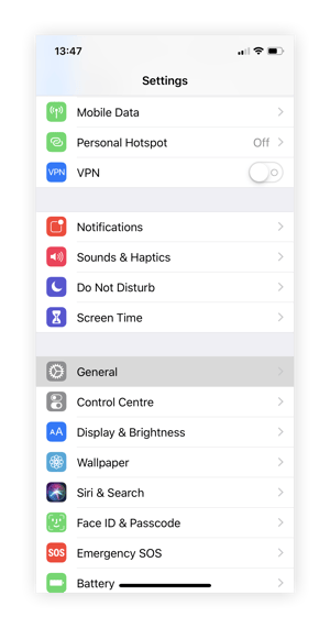 iOS Settings app