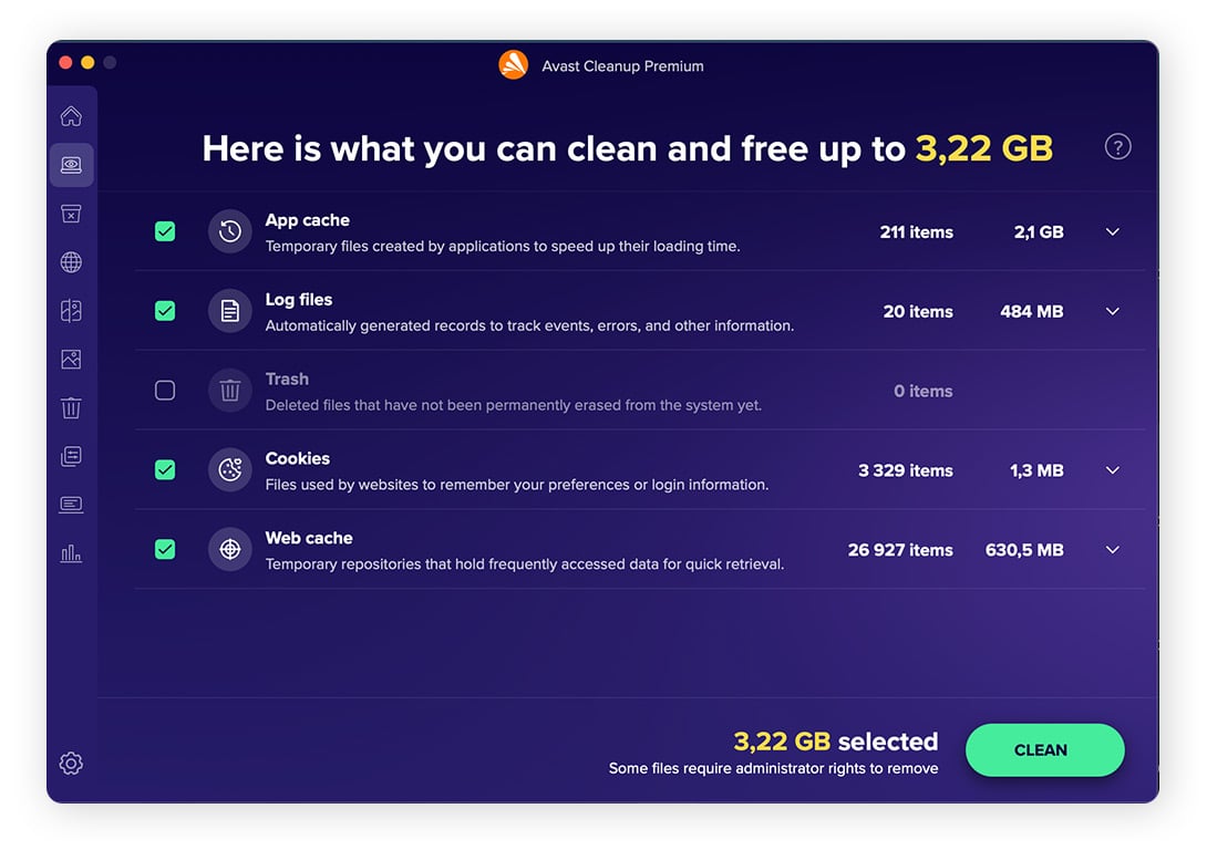 Utilisation d’Avast Cleanup pour Mac pour supprimer les fichiers inutiles.