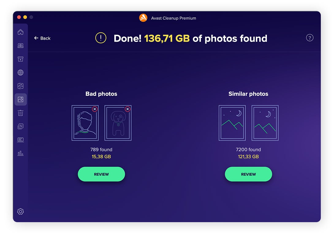 Utilisation d’Avast Cleanup pour Mac pour détecter les photos floues ou de mauvaise qualité.