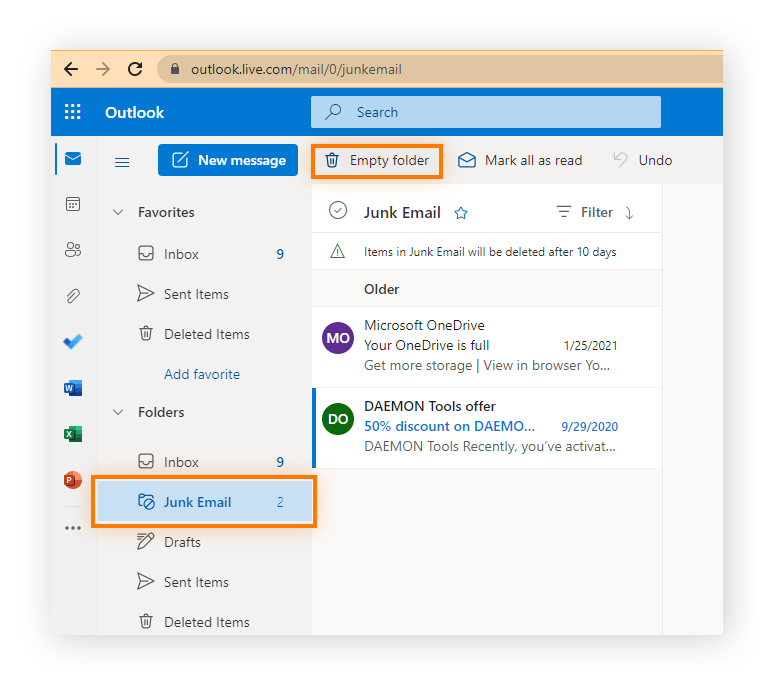 Löschen von Junk-E-Mails in Outlook