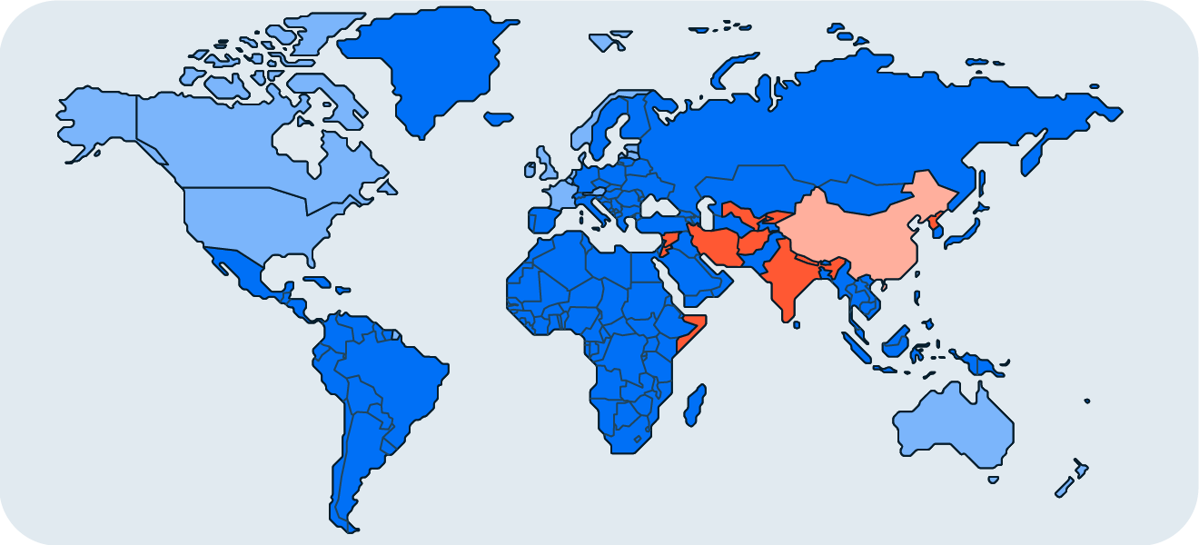 Países nos quais o TikTok é proibido ou tem uso restrito.