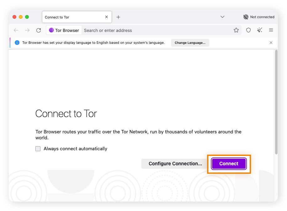 Klicken Sie auf „Verbinden“, um den Tor-Browser zu verwenden und das Dark Web aufzurufen.