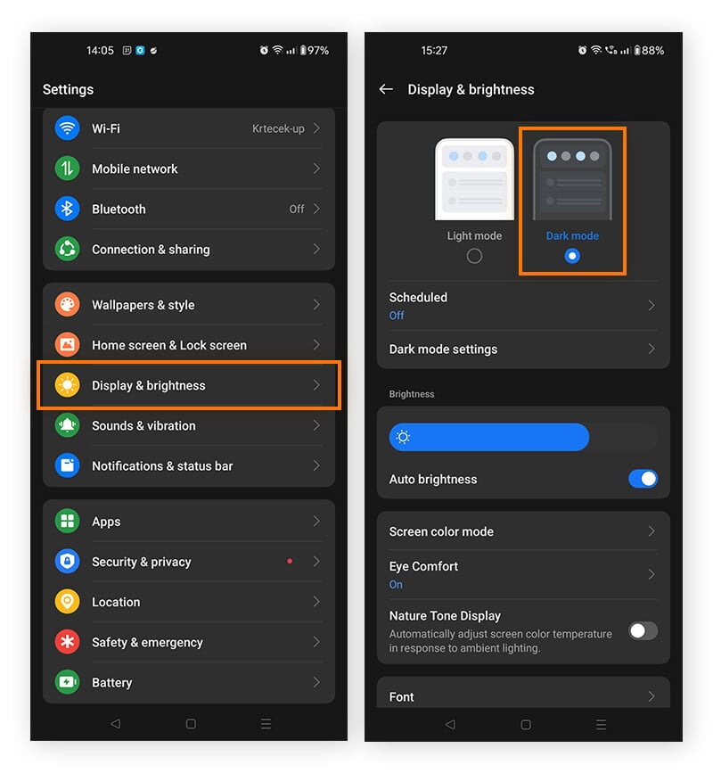 Adjusting brightness settings on Android to help conserve phone battery.