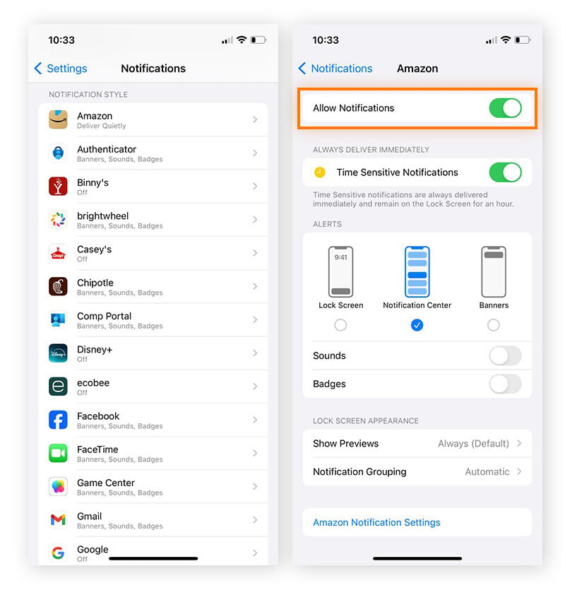 Adjusting notification settings for individual apps to save phone battery.