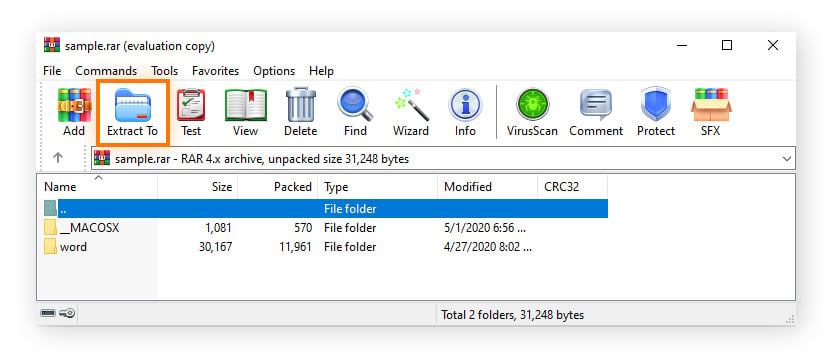 Extraction de fichiers d’une archive .rar avec WinRAR