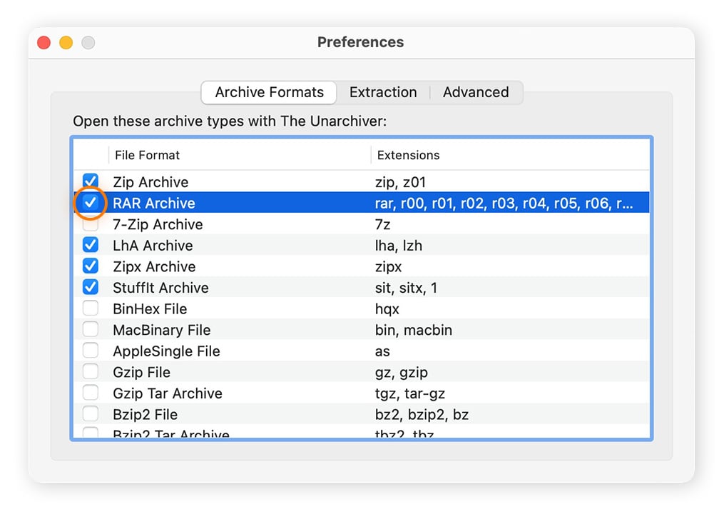 Configuration de The Unarchiver pour extraire des fichiers .rar sur un ordinateur Mac